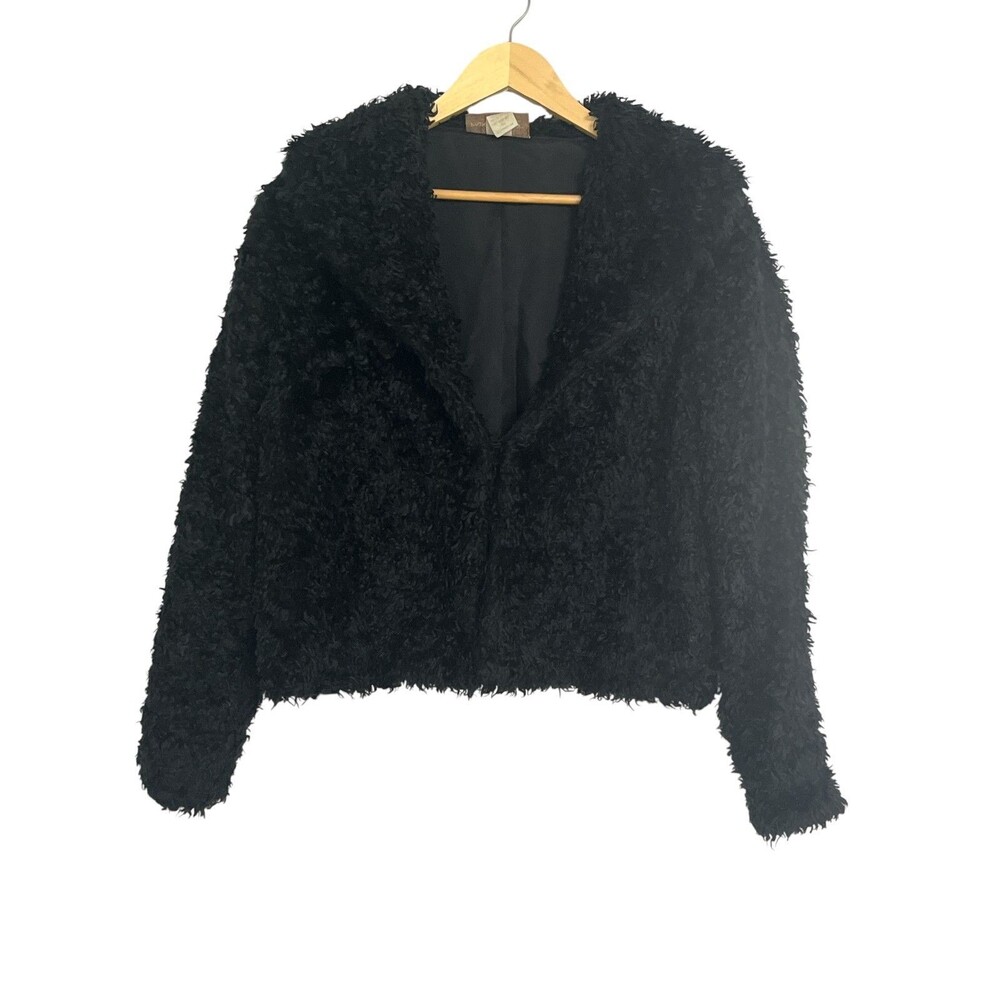 VTG Painted Pony Black Faux Fur Boho Shaggy Jacket W S L Coquette Whimsygoth Y2K